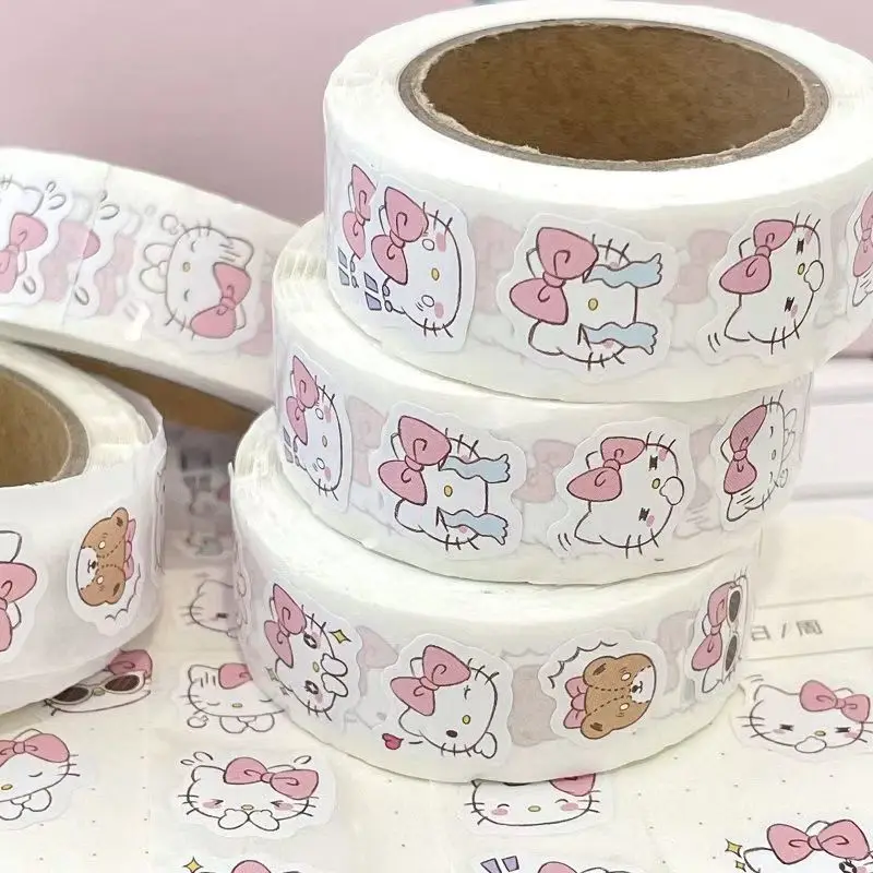 Stiker Sanrio INS Kitty Cat pink populer, super hemat 500 lembar, stiker segel dekorasi jurnal DIY yang lucu