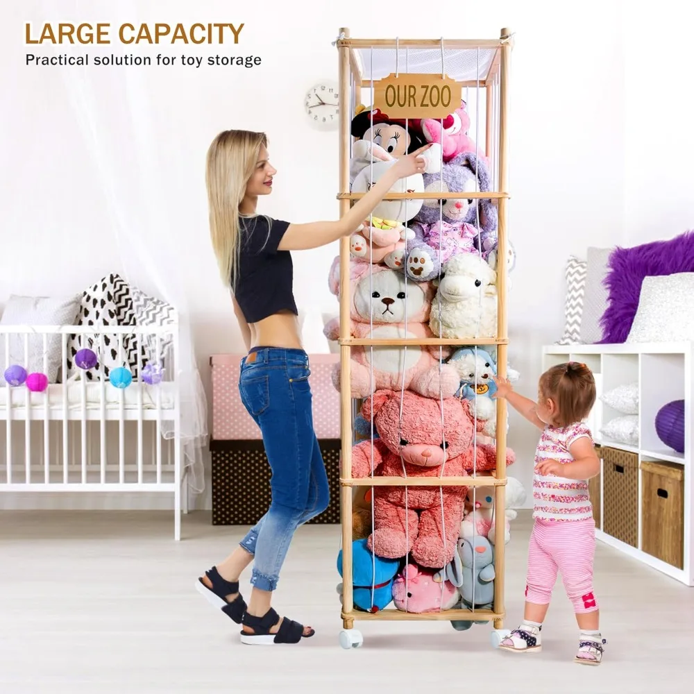 قفص تخزين خشبي بعجلات للحيوانات القطيفة مقاس 70 بوصة مع شريط مطاطي