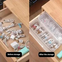 Transparent Cable Organizer with Lid, Dust-Proof Storage Case, Card Organizer, and Clutter-Clearing Battery Holder for Office 2