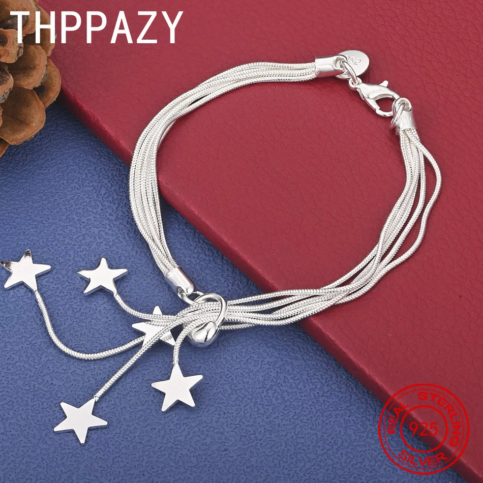 

THPPAZY 8 Inch Chain 925 Sterling Silver Star Bracelet Fashion Fine Jewelry Birthday Christmas Party Exquisite Cute Gift