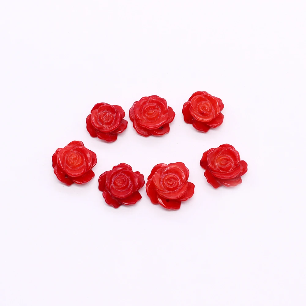 Natural Sea Bamboo Red Coral Stone Pendants Carved Rose Flower Earring Charms for Jewelry Making DIY Necklace Earrings Jewelry