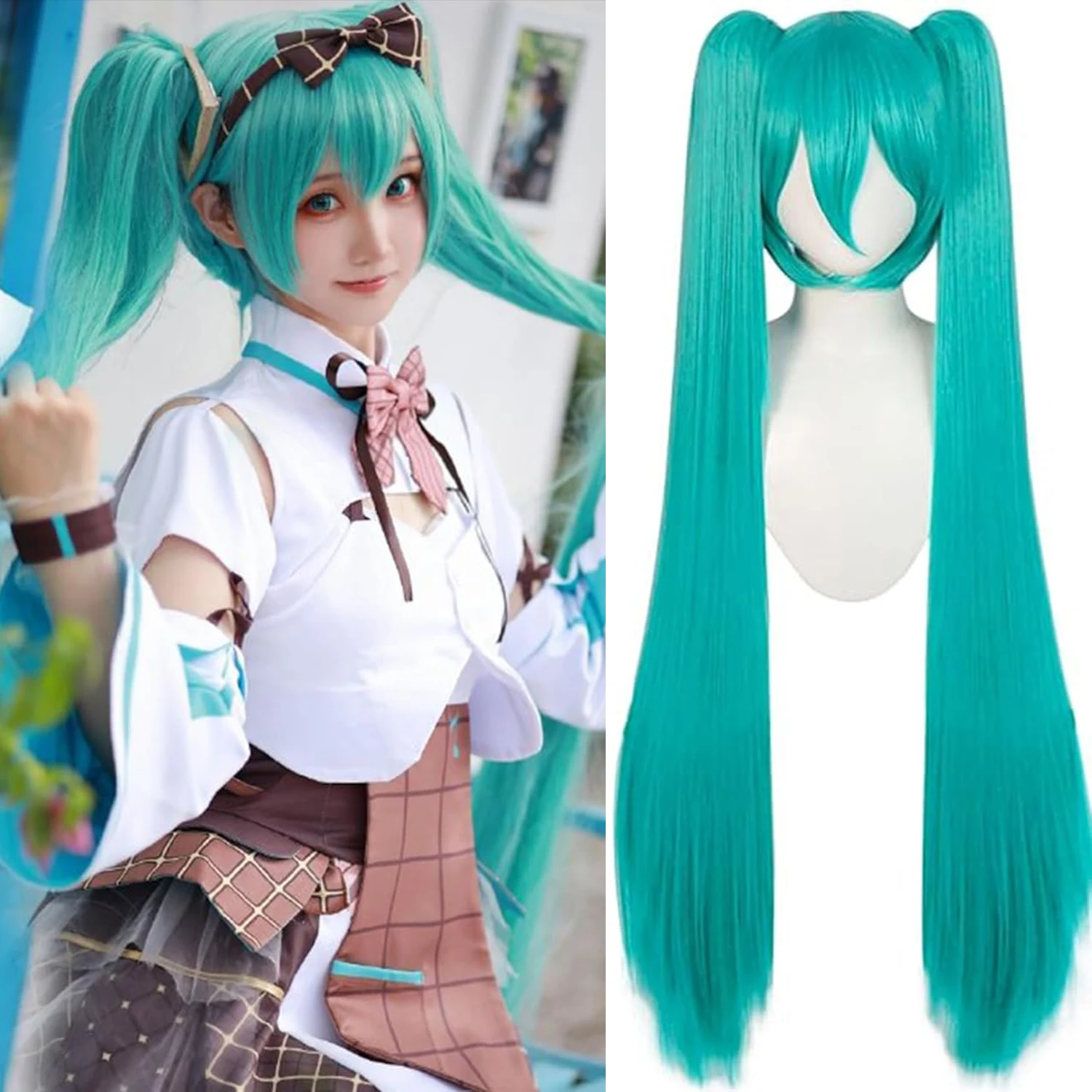 

Green Split Anime Wig Cosplay Synthetic Super Long Double Ponytail Wig Cosplay with The Same Style for Halloween And Gatherings