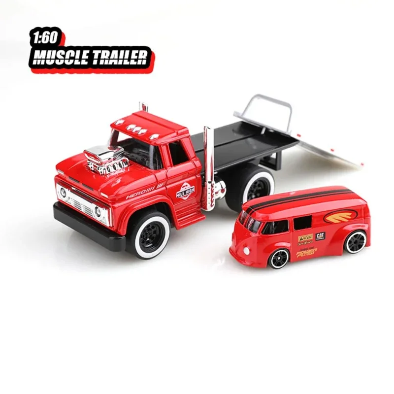 1: 60 Scale Boxed American Muscle Alloy Trailer Model with Sound and Light Telescopic Car Christmas Children's Birthday Gift