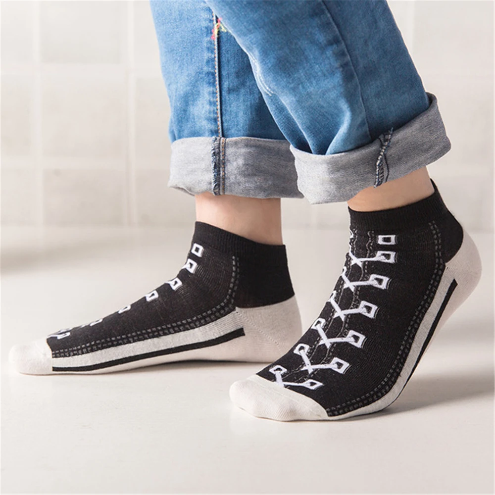 Happy Funny Art Canvas Shoes Patterned Socks Men\'s Summer Fashion Stripes Art Hipster Vintage Couples Short Ankle Sokken