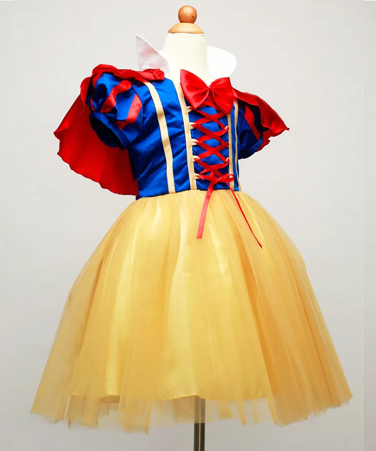 Disney Snow White Princess Dress Kids Girl Costume With Cape Headwear Halloween Carnival Birthday Party Cosplay Children Clothes