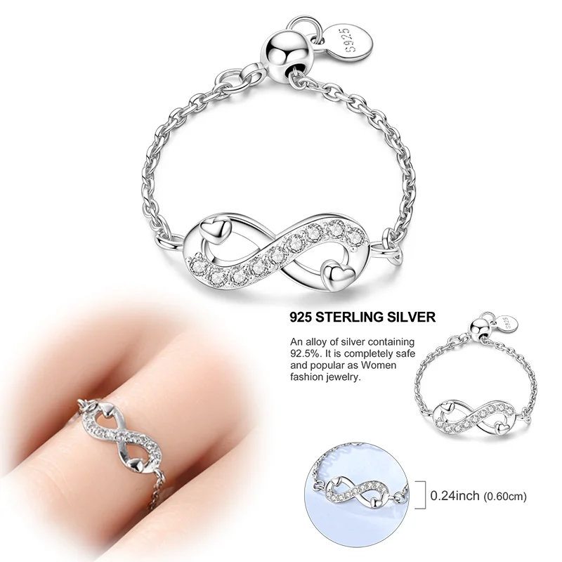 

925 Sterling Silver Rings Original Infinite Love Adjustable Chain Rings For Women Girls Jewelry Birthday Anniversary Gifts