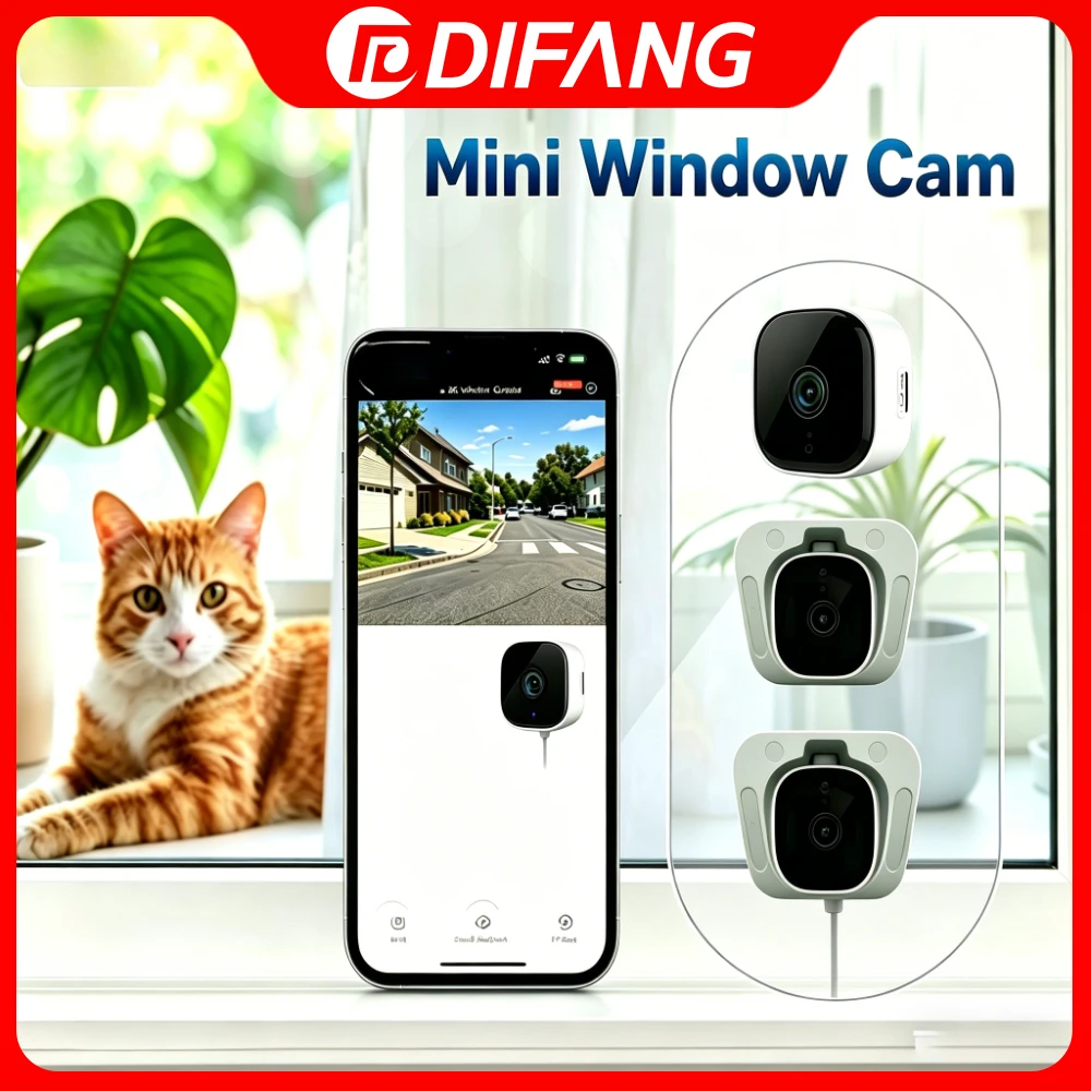 

DIFANG 2K Внутренняя камера для окон с Wi-Fi 2.4G, AI-детектором движения человека, полноцветным ночным видением, двусторонней аудиосвязью, миниатюрная IP-камера 2K