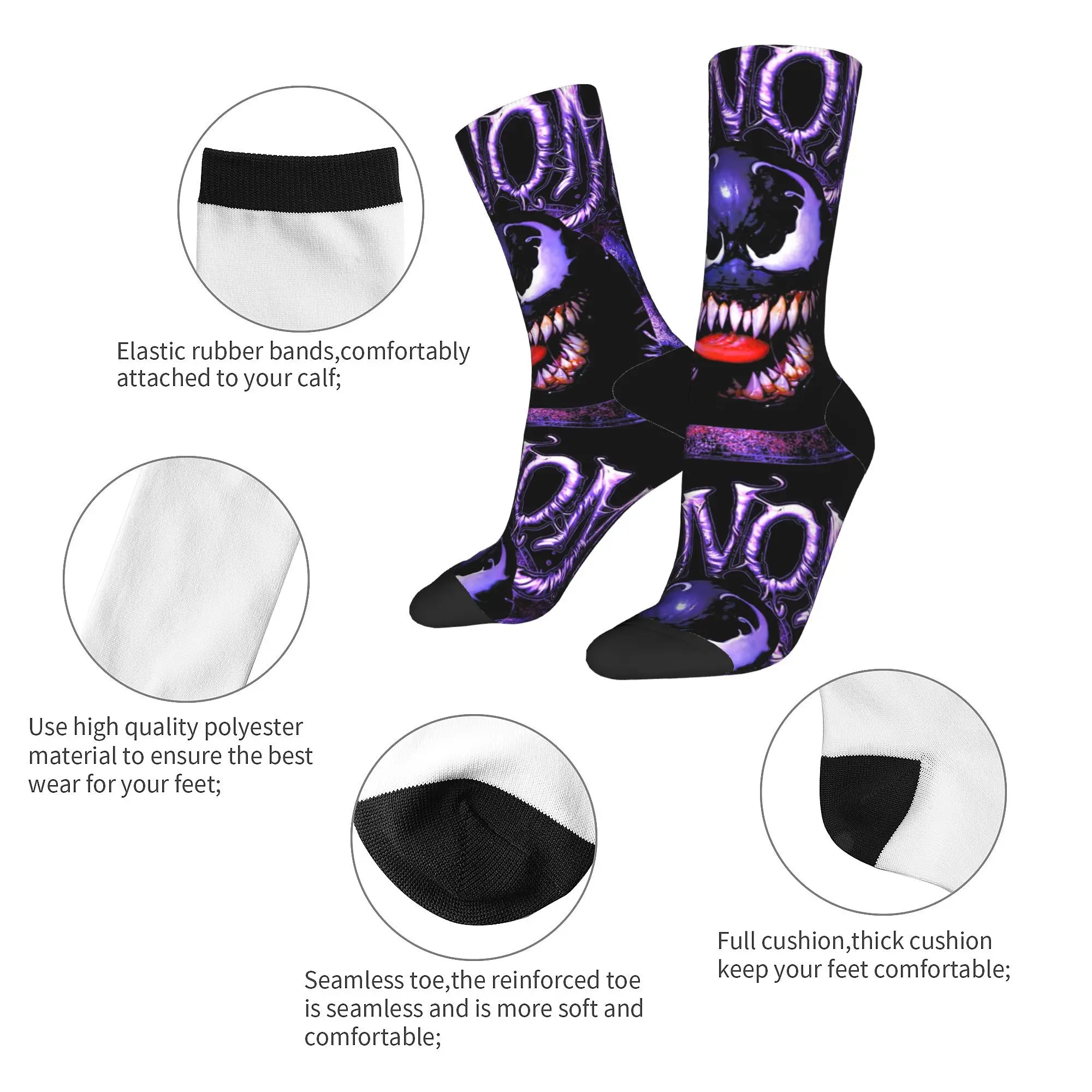 Design Spider-Man Venom Scary Face Dripping Vintage Portrait Sports Socks  Polyester Middle Tube Socks for Unisex Breathable