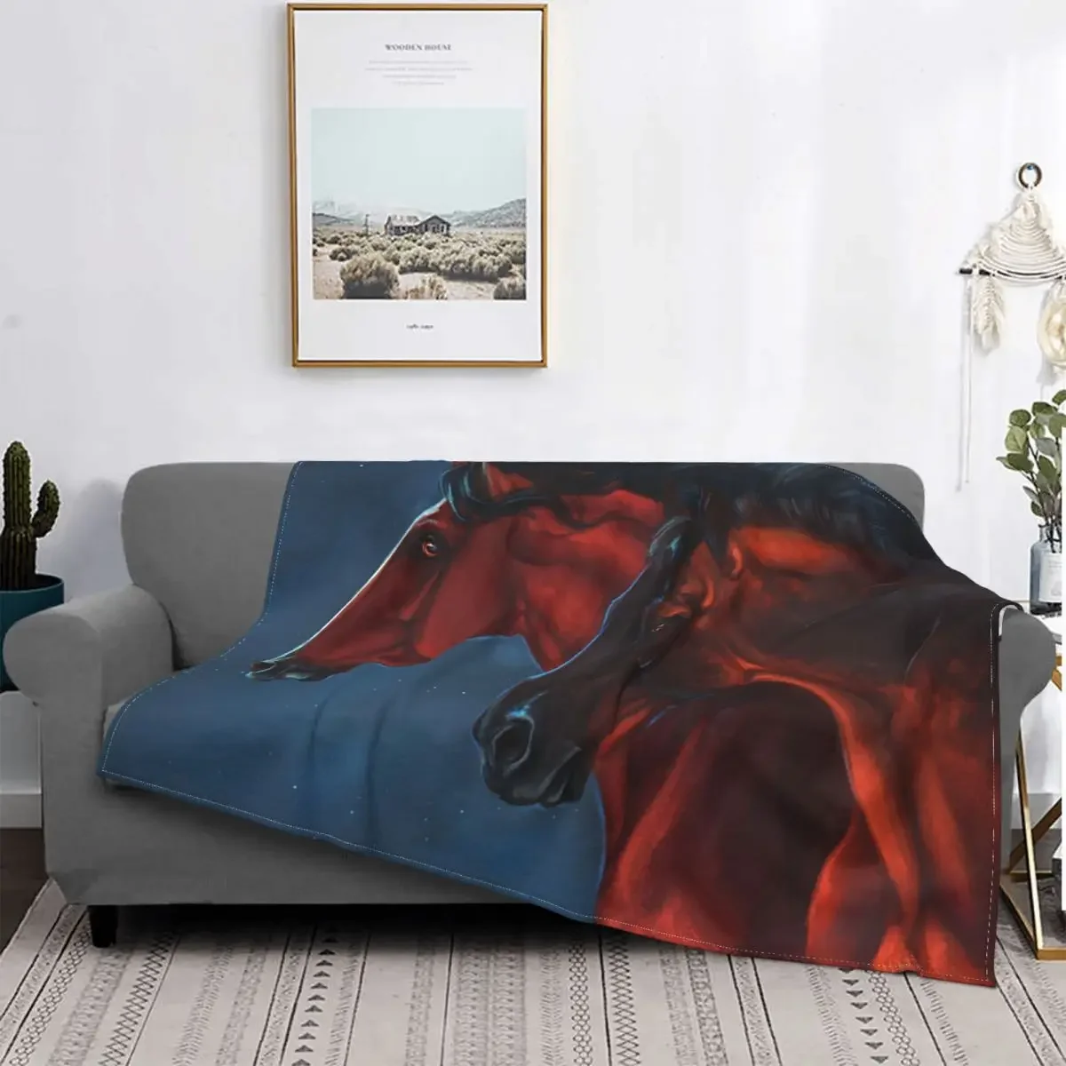 Galloping Horse Running Brown Blanket Velvet Textile Decor Animal Portable Warm Throw Blanket for Bedding Outdoor Rug Piece