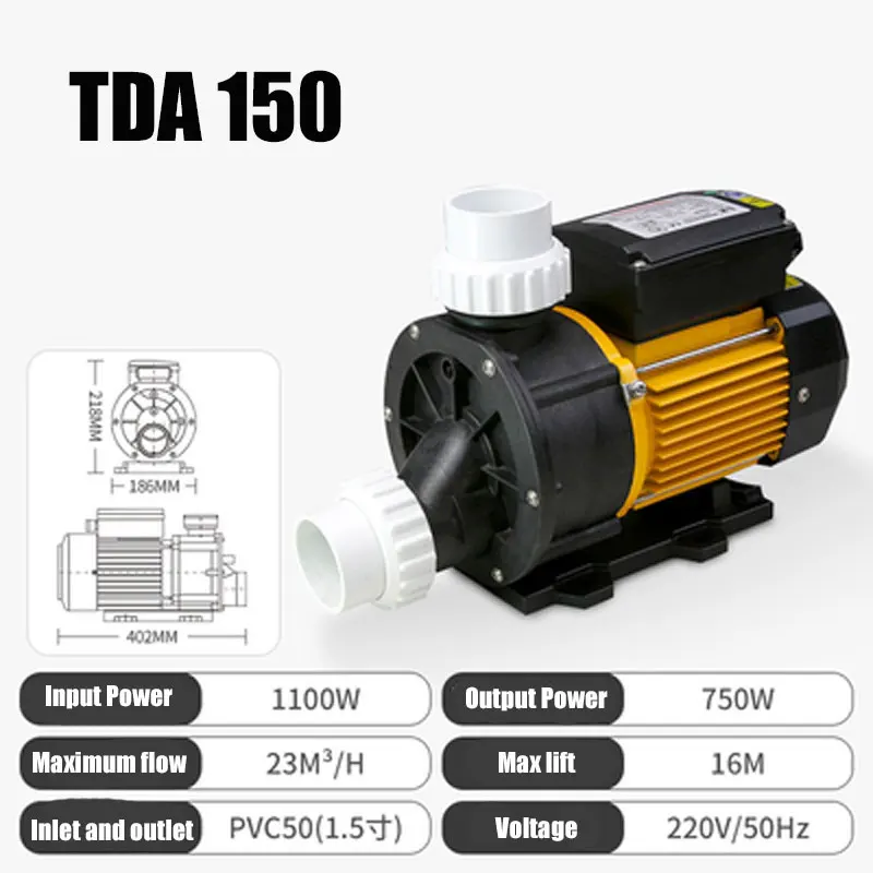 Bomba de circulación de agua TDA150, 1100W, 220V, PVC50, Spa eléctrico, herramientas de bombeo de piscina tina de baño para filtración, suministro de agua y agricultura