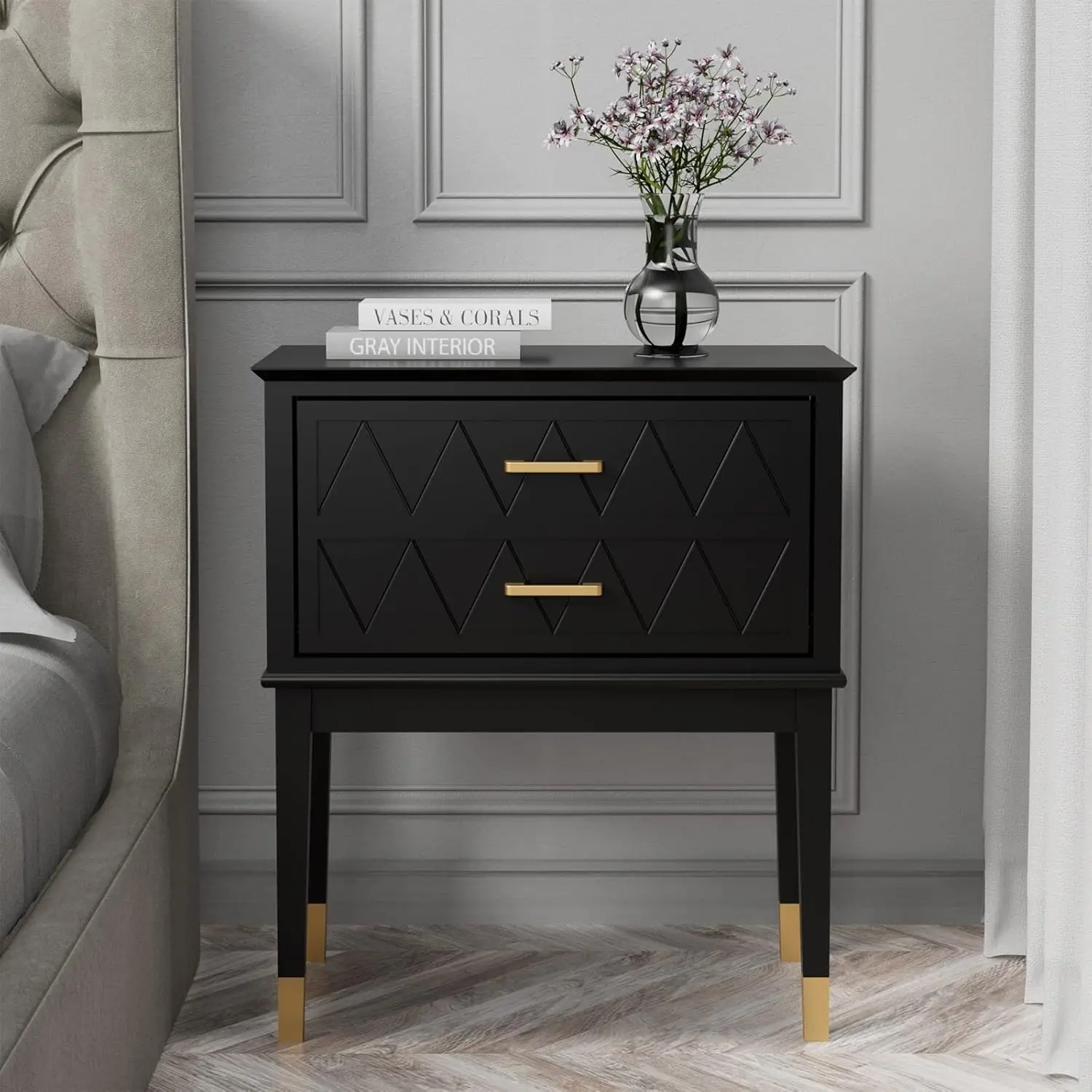 

23.6'' Nightstand End Table with Storage Drawer, Tall Nightstand with Wide Top Wooden Legs Bedside Night Table Storage in Bedro