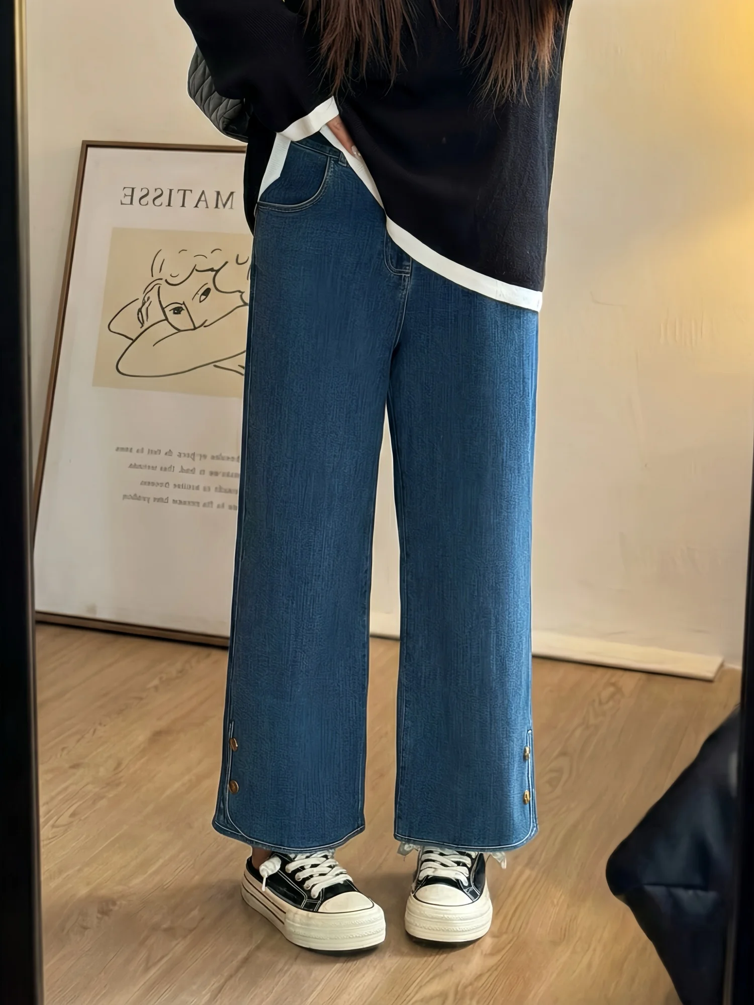 

High Waist Straight Leg Jeans plus Size Women's Spring Fashion Slimming Versatile Thick Sister Large Code Commute Style Cotto...