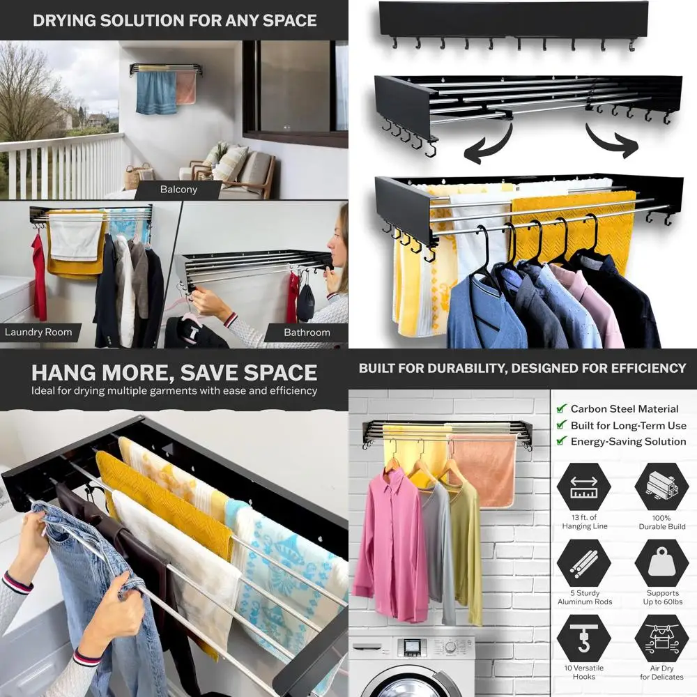 

Компактная выдвижная полка для белья, ширина 31,5, вместимость 13,2 фута, 5 алюминиевых стержней, 60 фунтов, простая установка, черный для использования в помещении и на открытом воздухе