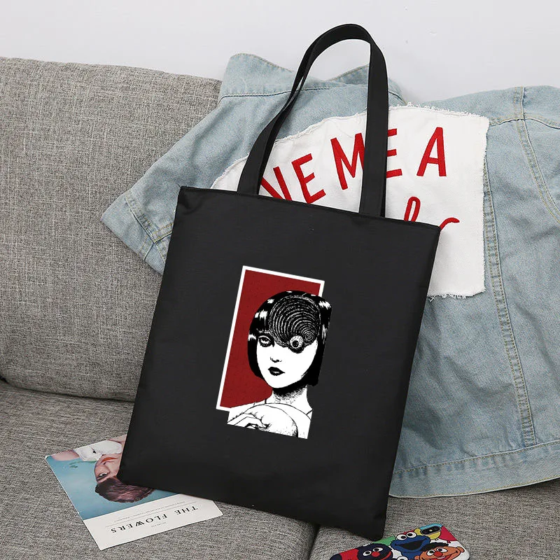 Junji Ito Japanese Anime Manga Reusable Shopping Bag Women Canvas Tote Bags Printing Eco Bag Shopper Shoulder Bags