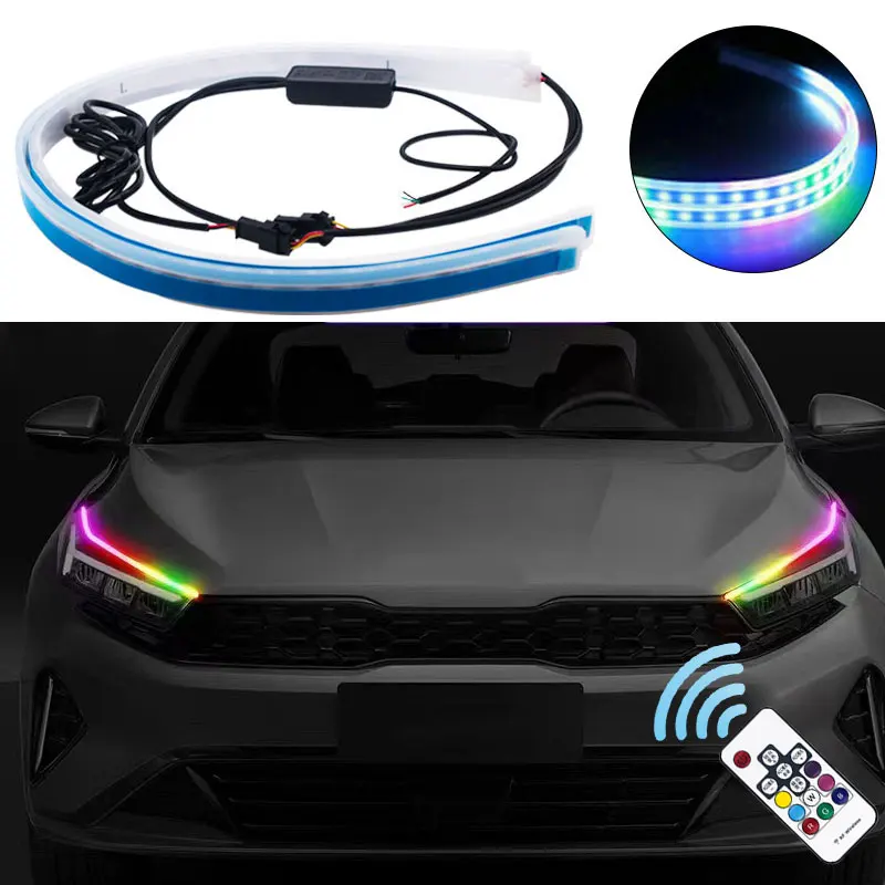 

2pcs DRL Car LED Lamp Strip Flowing Daytime Running Lights RGB APP Remote Flexible Waterproof Headlight Turn Signal Light 12V