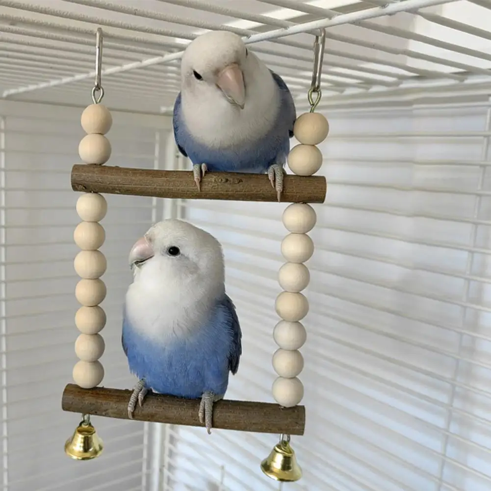 Useful Easy Installation Hanging Double Pole Swing Pet Parrot Bite Toy Wear-resistant Wooden Bird Swing Toy Pet Supplies