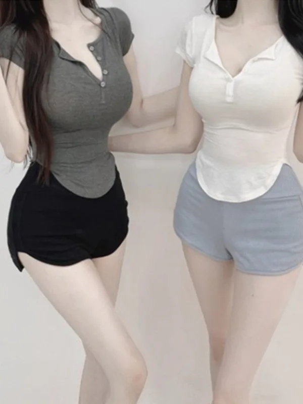 Tees Tops Shirts Sexy Fashion Recommended Summer Sweet  Thin Slightly Transparent Solid V-Neck Casual White T-shirt Temperament