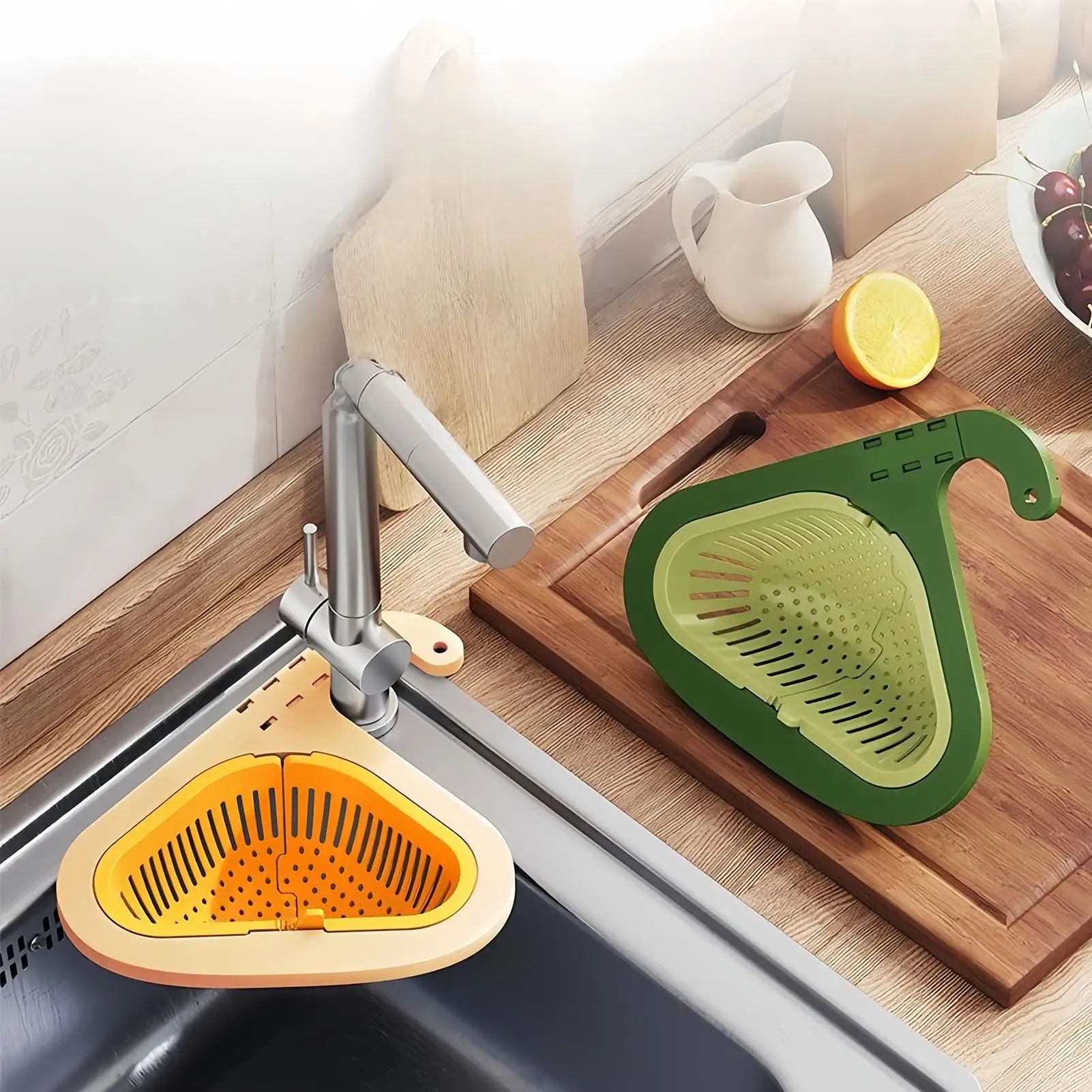 Corner Sink Strainer Press Pouring No-Drill Food Catcher Kitchen Faucet Strainer Basket For Vegetables Fruits Bar Home Food Prep