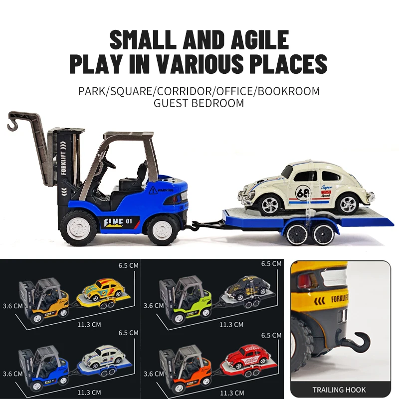 

1/64 2.4G RC Construction Vehicle Forklift With Trailer Remote Control Car With Flatbed Truck&Crane Sound Light Children ToyGift