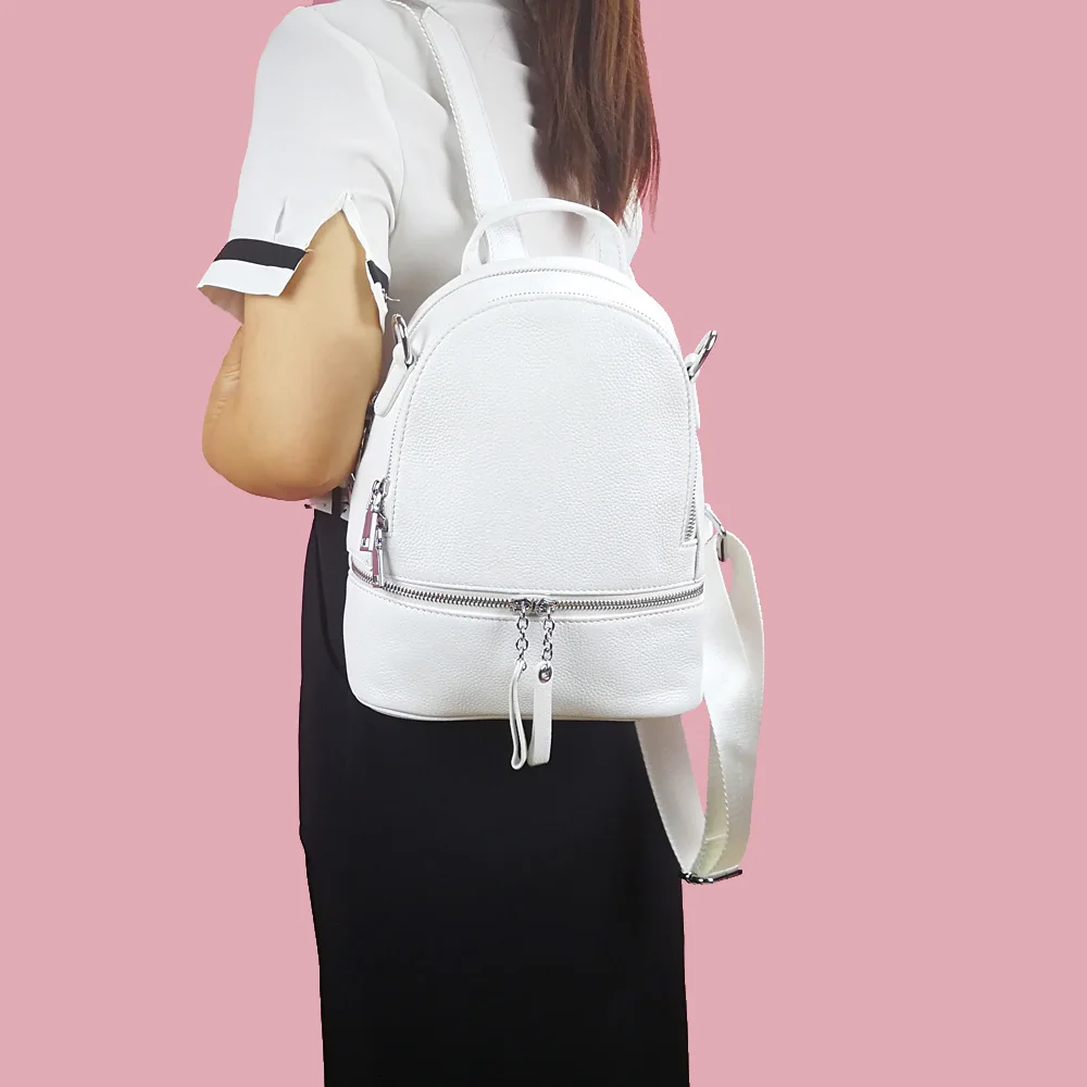 ZENCY-Mochila de Couro Vaca Genuíno para Mulheres, Cor Prata, Hardware, Primeira Camada de Couro, Livro Bag Estilo Knapsack, Bolsa para Senhora e Menina, 100%