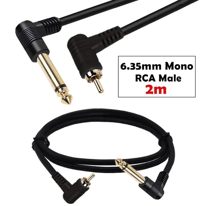 90 Degree Right Angle RCA To 1/4 Inch Audio Cable, 6.35mm Mono Plug Male To RCA Male Cable for Headphones, Phones, Mp3 Players