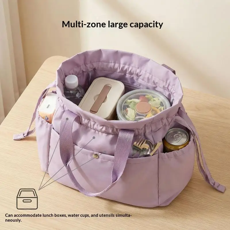 1Pcs Thickened Drawstring Lunch Box Bag Large Capacity Multi-Pocket Design Hand Carrying Insulated Bag Easy To Clean Bundle