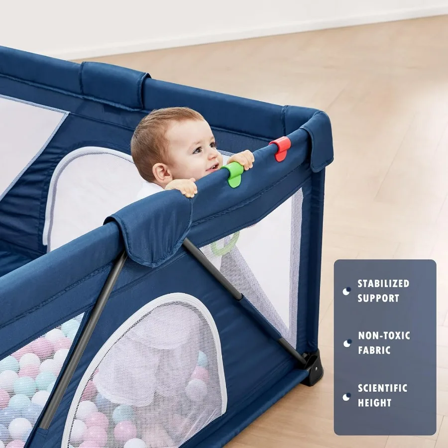 روضة أطفال قابلة للطي للأطفال الرضع والأطفال الصغار مركز أنشطة روضة محمول مع 50 كرة + 2 مقابض للسفر في الداخل #3