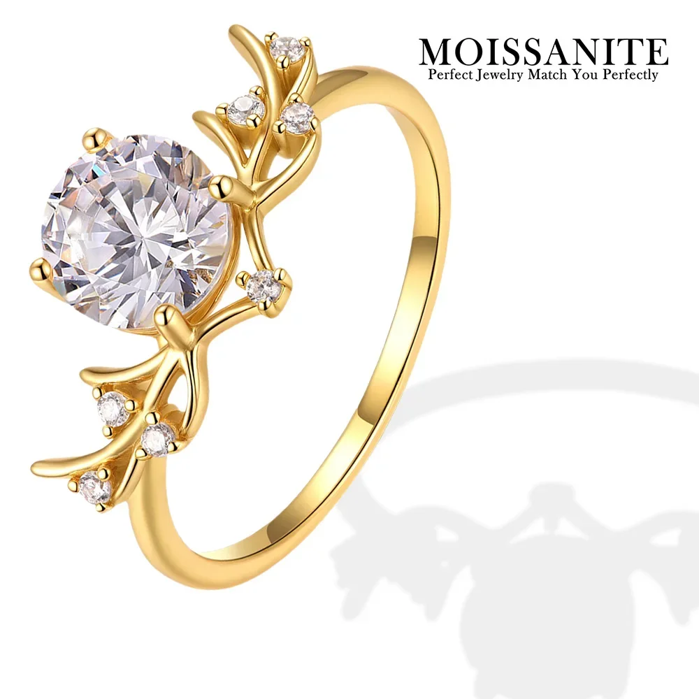 

1.2 Carat Moissanite Ring 925 Sterling Silver 18K Gold Plated Nature Branch Style Round Cut Engagement Jewelry Gift for Women