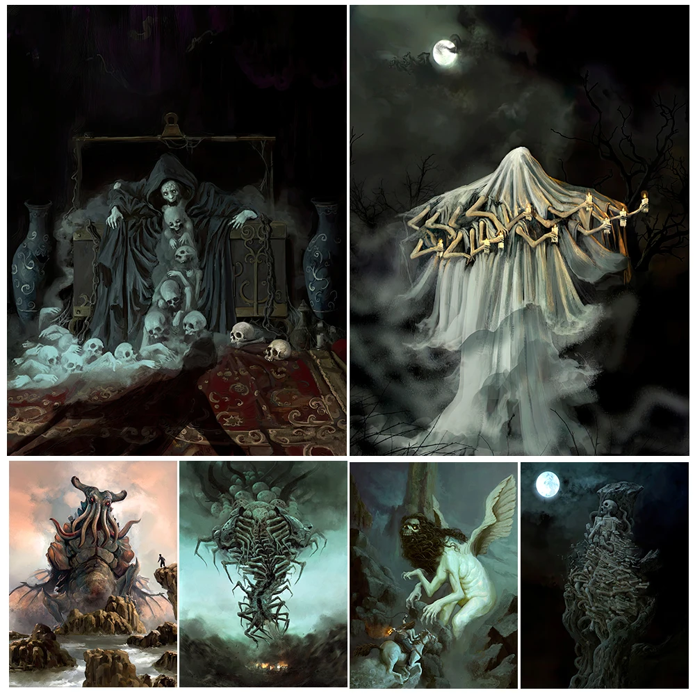 

Raven Witch And Candleghost Vintage Wall Art Canvas Painting Evil Cthulhu Gods Art Poster And Print For Living Room Decoration