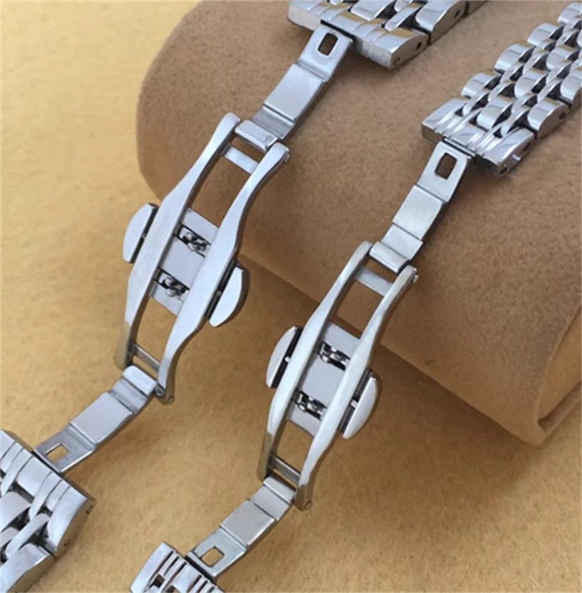 อุปกรณ์เสริมนาฬิกาสำหรับผู้ชายผู้หญิงสแตนเลสสตีลความแม่นยำสูงแถบเหล็ก20มม. สร้อยข้อมือหัวเข็มขัดผีเสื้อโลหะ