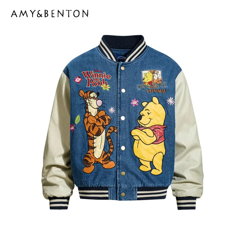

Autumn New American Style Cute Retro Fun Cartoon Embroidery Unisex Couple Coat Warm Loose Casual Fleece Jacket Long-sleeves Top