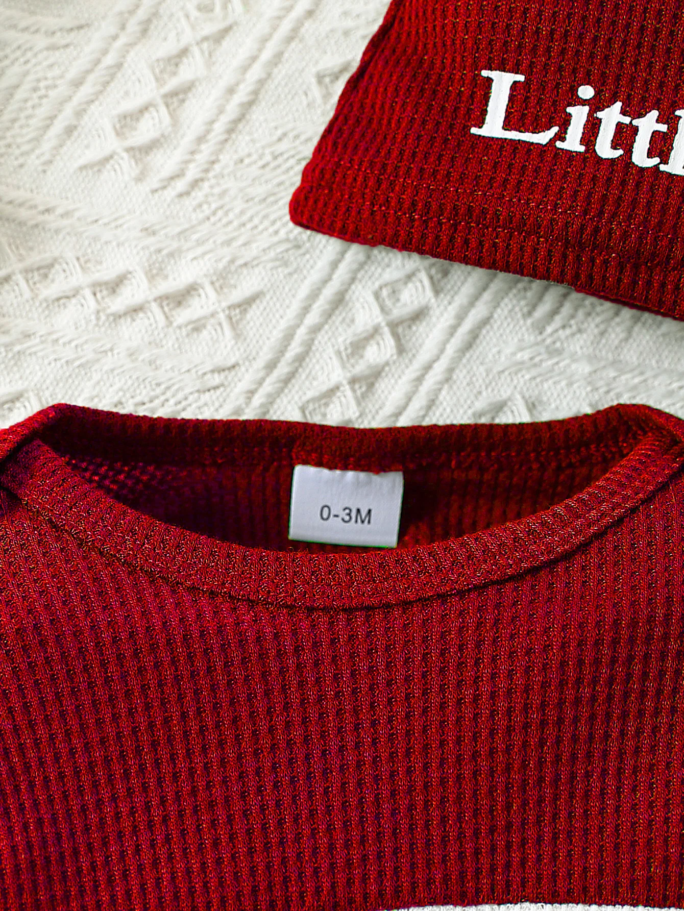 秋冬キッズフード付き2点セット：赤白黒ストライプ（明るく、見栄えの良い）、「ラブベイビー」防風フード、長袖/パンツ