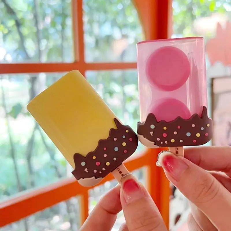 Tragbarer, niedlicher Kontaktlinsenbehälter mit Cartoon-Eiscreme-Muster, kleiner Linsenbehälter für Frauen, ideal für den täglichen Gebrauch und Reisen. – Detail 7