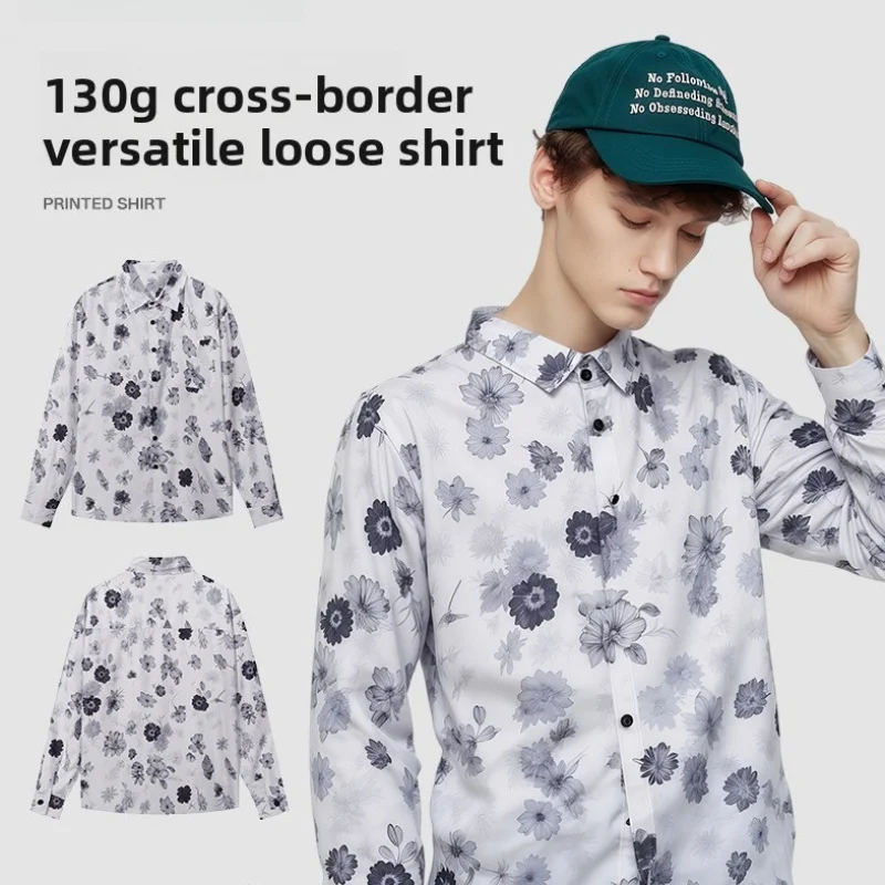 

【Mirrordust】Осенняя новая мужская европейская модная трендовая рубашка с индивидуальным принтом, облегающая мужская рубашка с отложным воротником и длинными рукавами