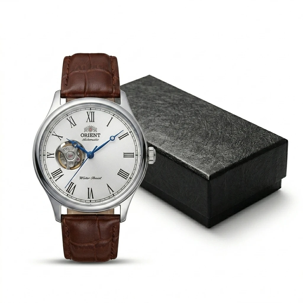 Orient Men Open Heart Skeleton Automatic Mechanical Watch Roman Numerals Leather Strap Business Wristwatch image 3