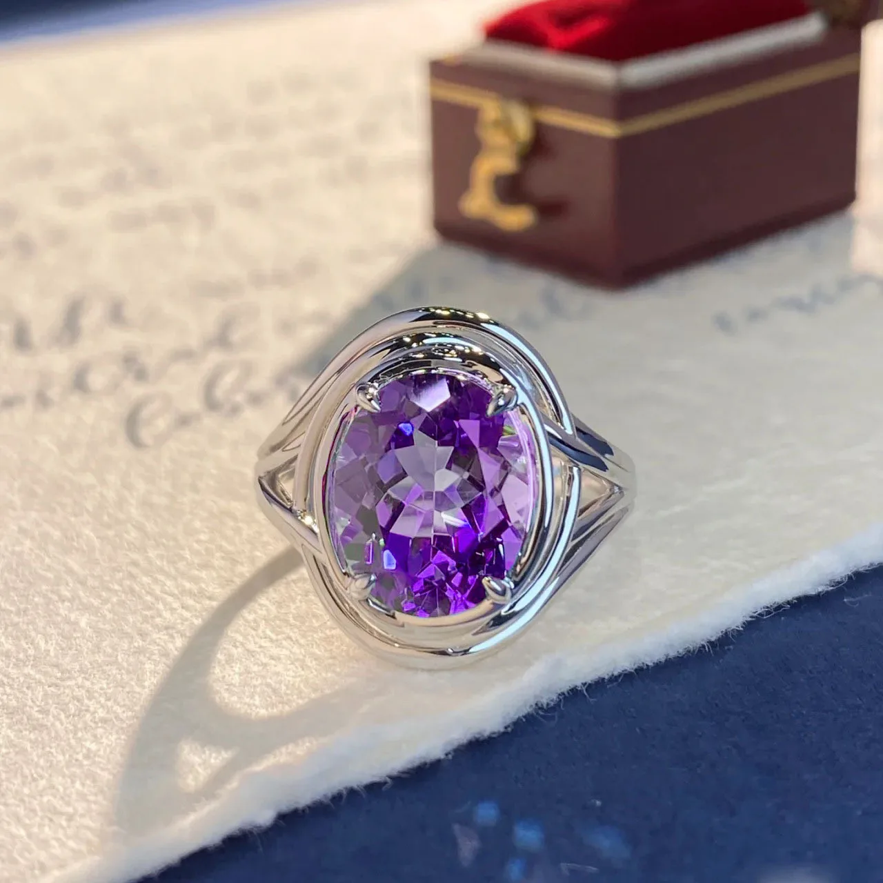925 Silver S925 Twisted Winding Ring Inlaid Shiny Purple Amethyst Gem Fine Handcrafted Jewelry For Ladies Daily Dating Wear