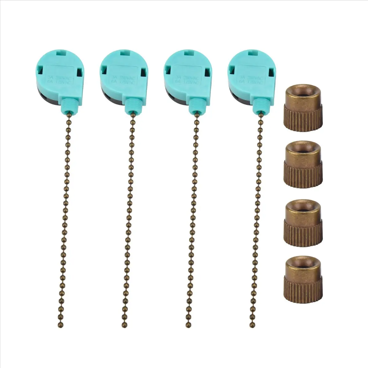 AT16 4Pcs Ceiling Fan Switch ZE-268S6, 3 Speed 4 Wire Speed Control Pull Chain Cord Appliances Switch Parts (Bronze)