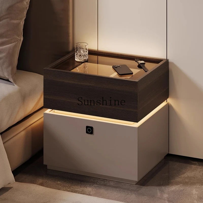 

Fingerprint password lock Bedside table Safe Integrated Light Luxury Premium Italian Master Bedroom Storage Smart