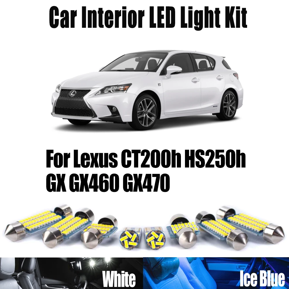 Canbus LED Bulbs Interior Map Dome Courtesy Trunk License Plate Light Kit For Lexus CT200h HS250h GX GX460 GX470 Car Accessories
