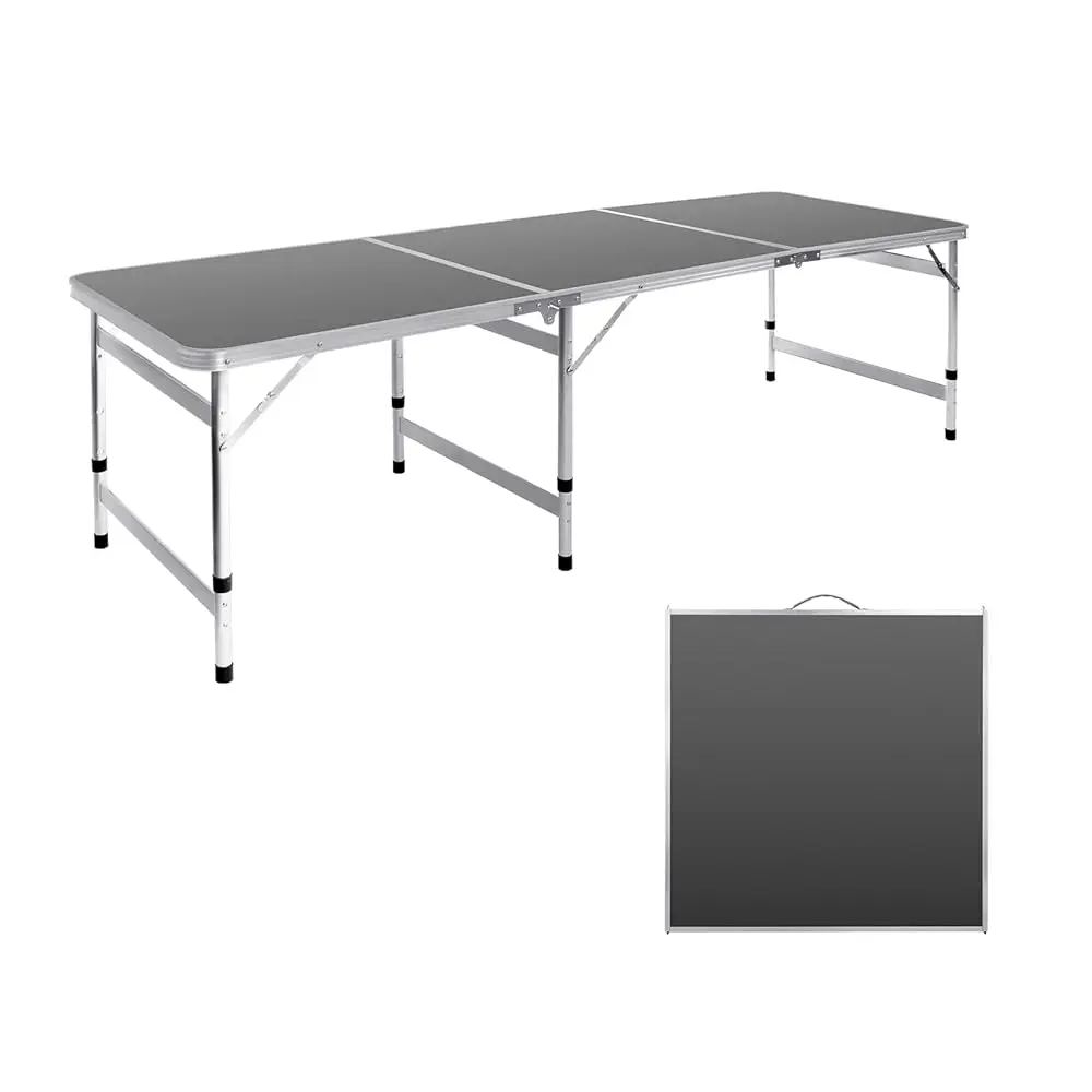 

Camping Table 6Ft Folding Table Large 3 Adjustable Height Portable Picnic Camp Aluminum Outdoor Table Picnic Bbq Black
