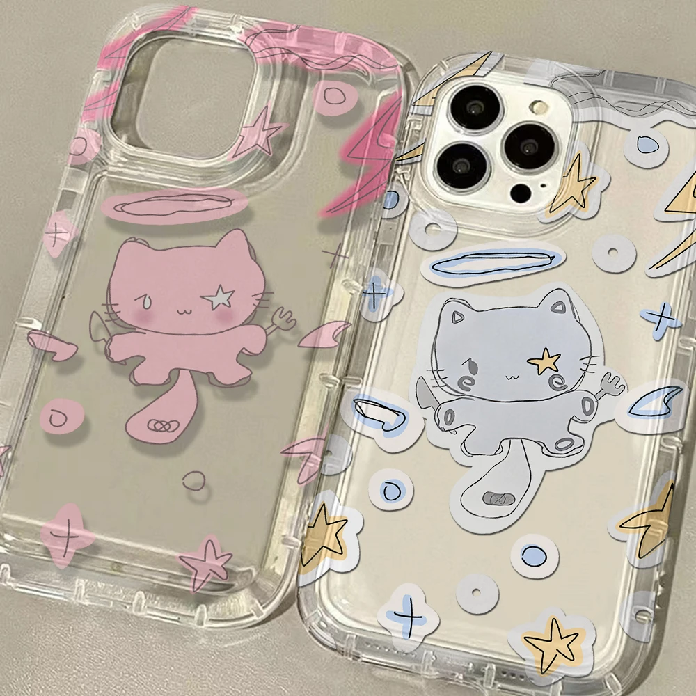 Cute cat angel Clear Phone Case for OPPO A15 A16 A17 A31 A53 A54 A57 A60 A74 A92 A93 A94 A98 4G 5G Airbag Shockproof Cover