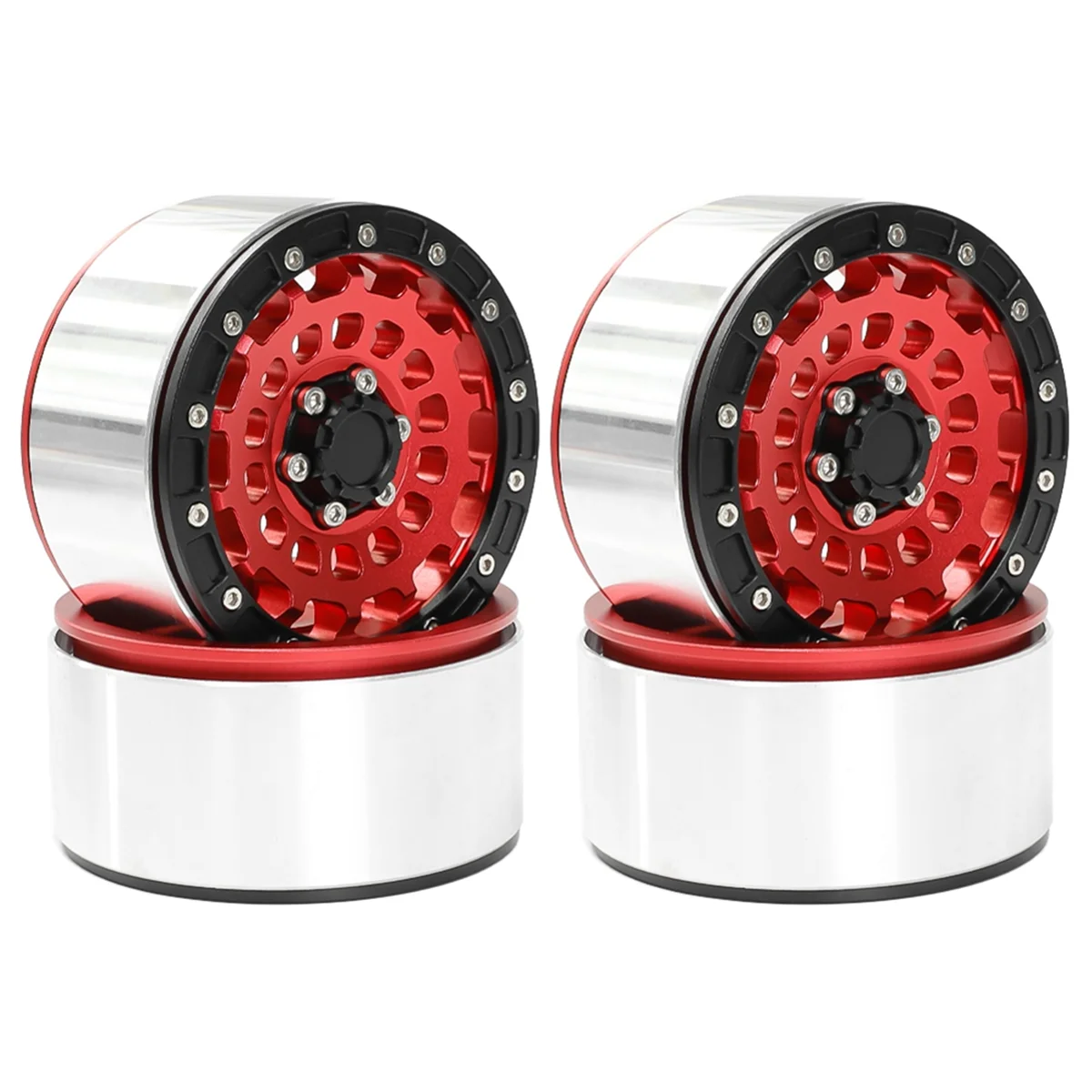 4PCS Aluminum Alloy 2.6Inch Beadlock Wheel Hub Rim with 17mm 12mm Combiner RC Crawler Car Upgrade Parts Red