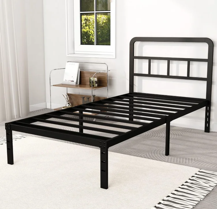 Base de Cama Individual Metálica con Cabecero, Estructura de Acero Resistente, Base para Colchón, Fácil Montaje, Silenciosa, Promueve las Ventas