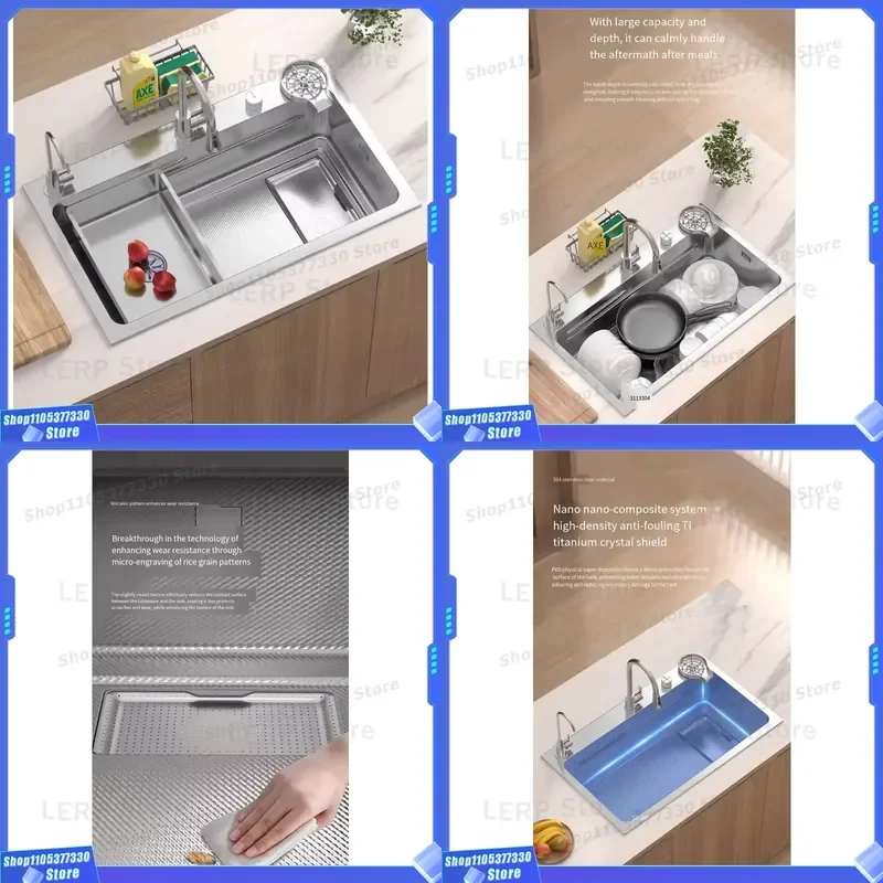 Modern Large Single Bowl Kitchen Sink 304 Stainless Steel Handcrafted Undermount Silver Uncoated Easy Clean Food Grade