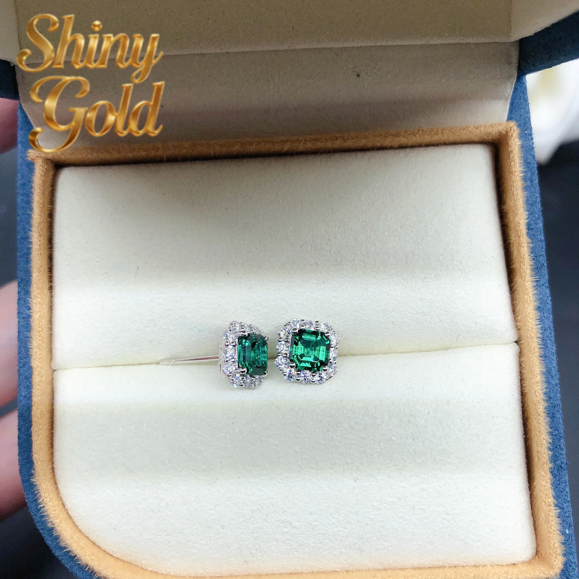 

Серьги-гвоздики ShinyGold из цельного белого золота 14 карат с выращенными в лаборатории изумрудами 0,5 карата каждый, женские ювелирные изделия, подарок на день рождения E066