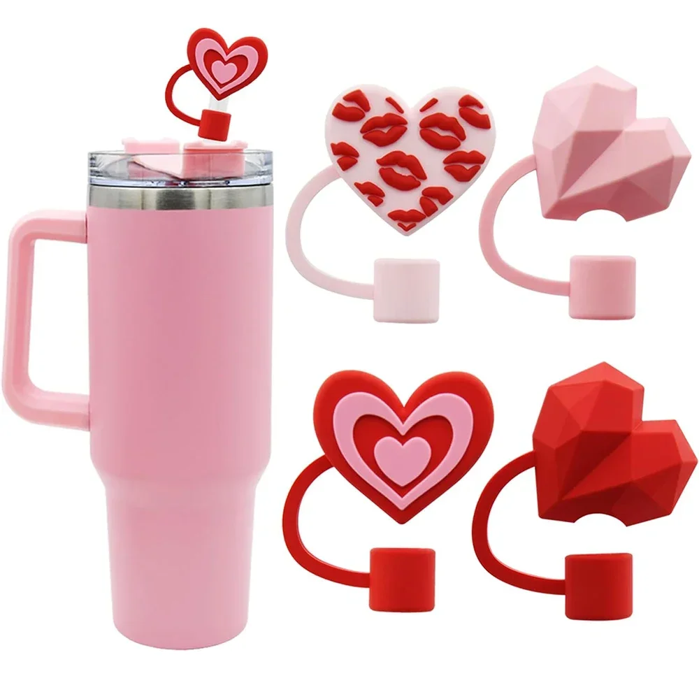 10mm Strohhalmabdeckungen für Becher 30-40oz 4er-Pack Herzförmige Strohhalm-Aufsätze für Trinkbecher-Zubehör Valentinstag-Geschenk