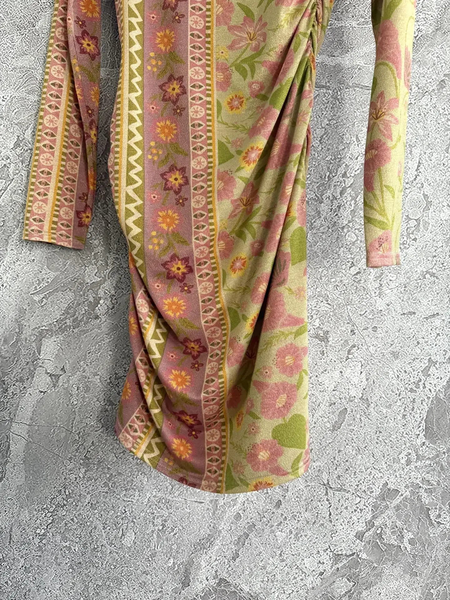 Robe rétro à imprimé floral pour femmes, col asymétrique, manches longues, taille pliée, haute élasticité, Vintage, Slim, Mini Robe