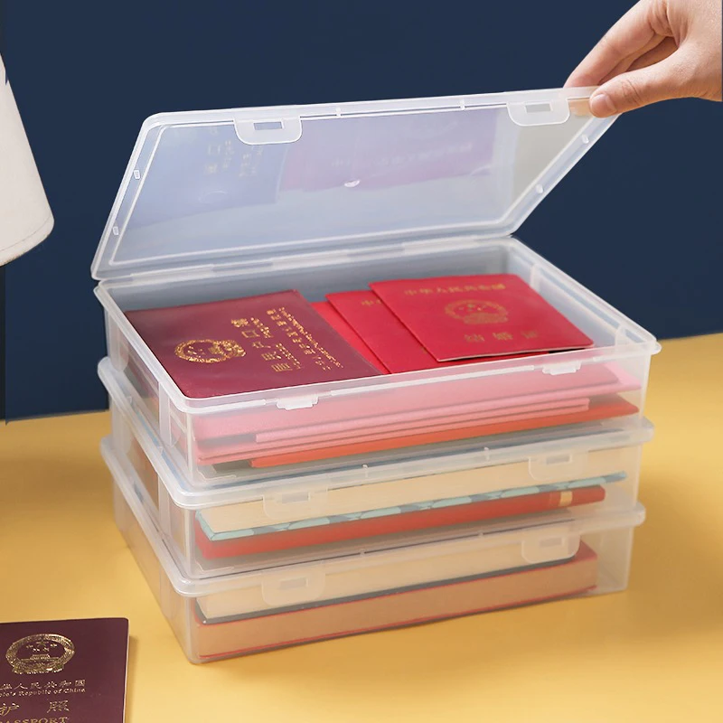 Plastic File Storage Box Organization Transparent Square Storage Box A4 Organization Box Desktop Dust-proof Storage Box