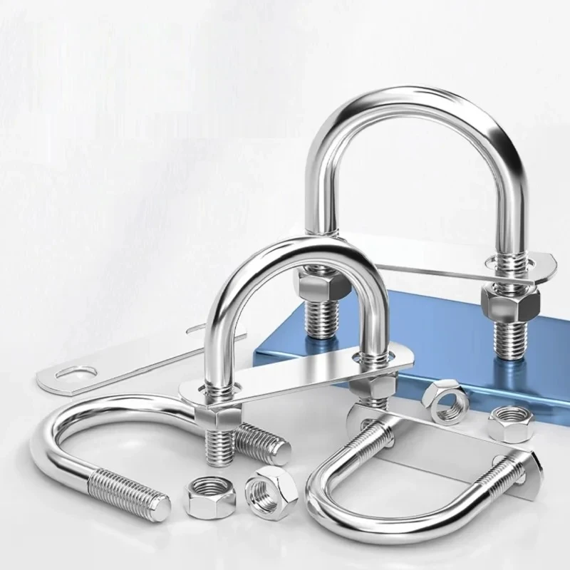304 Stainless Steel M8 Round U Bolt Clamp Set - U Type Tube Holder with Thick Plate & Nuts for Exhaust Pipe Cable Conduit Fasten
