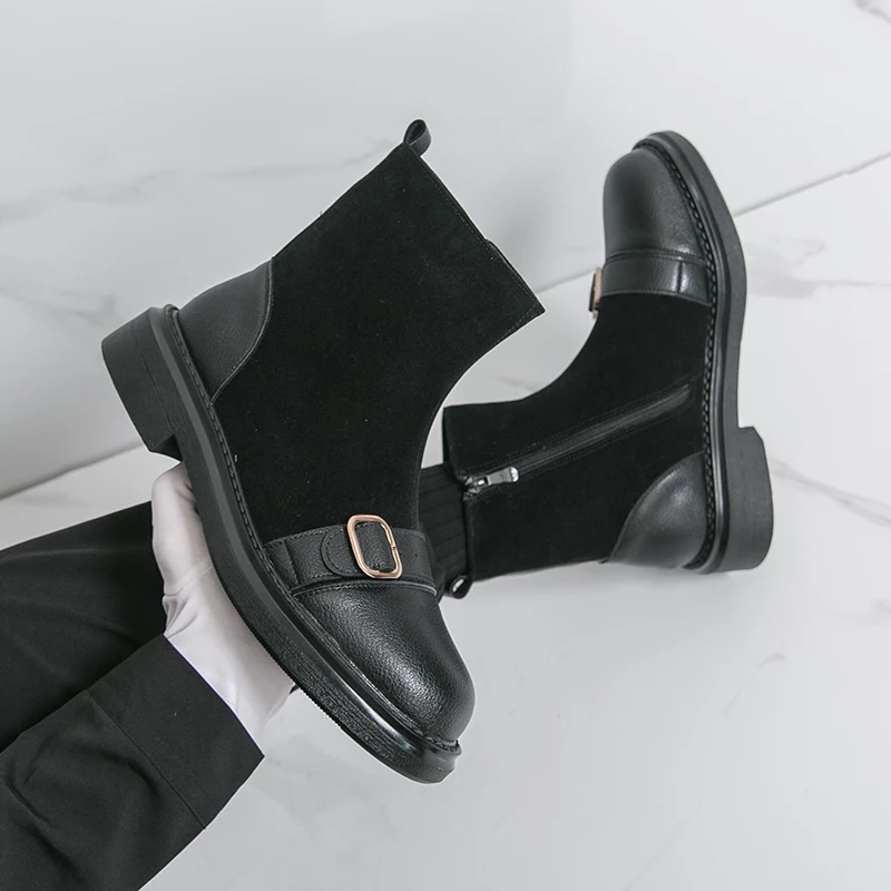 

Business Men High-top Boots European American Style Casual Comfortable Fashionable Metal Buckle Leather Boots Social Boots Men